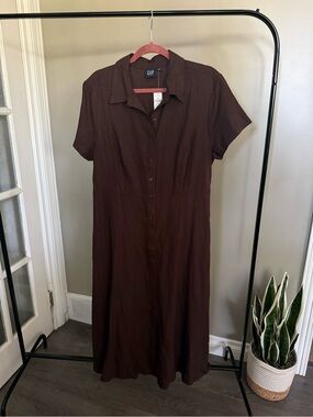 NWT GAP Women's Brown Button-Front Short Sleeve Dress- Size L